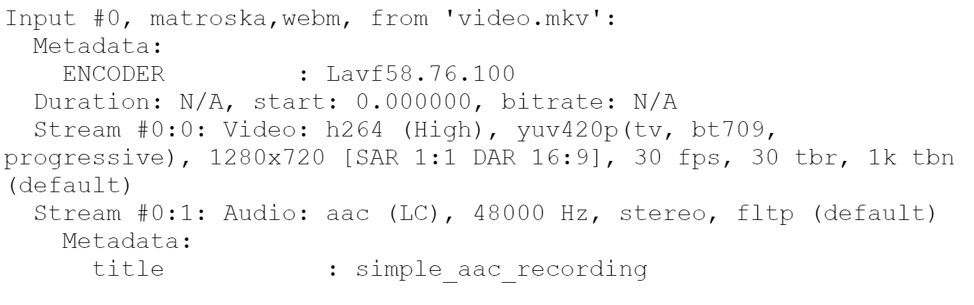 Рис. 23 Метаданные записанного MKV файла Рис. 23 Метаданные записанного MKV файла
