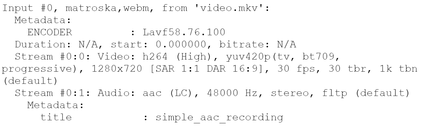 Рис. 23 Метаданные записанного MKV файла