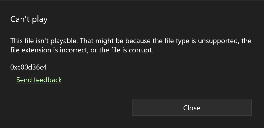 Рис. 7 Ошибка воспроизведения MP4 файла Рис. 7 Ошибка воспроизведения MP4 файла