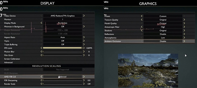 Технология AMD FSR 2.0 творит чудеса. С ее помощью встроенный GPU Radeon 660M 6-ядерного процессора в Ryzen 5 6600H выдает 30 FPS в игре God of War при разрешении Full HD