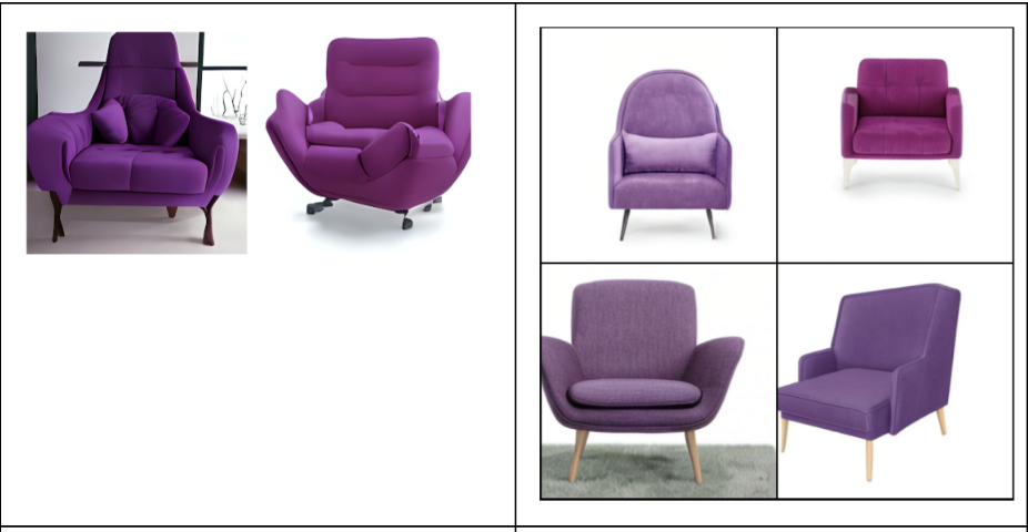 Современное кресло фиолетового цвета (ruDALL-E XL vs Kandinsky)