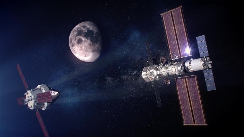 Художник NASA изобразил космический корабль «Орион», приближающийся к станции «Лунные ворота»