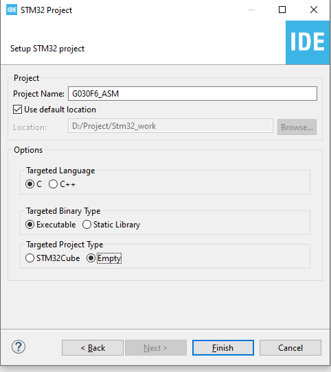 Как создать проект на ассемблере в STM32CubeIDE - 2