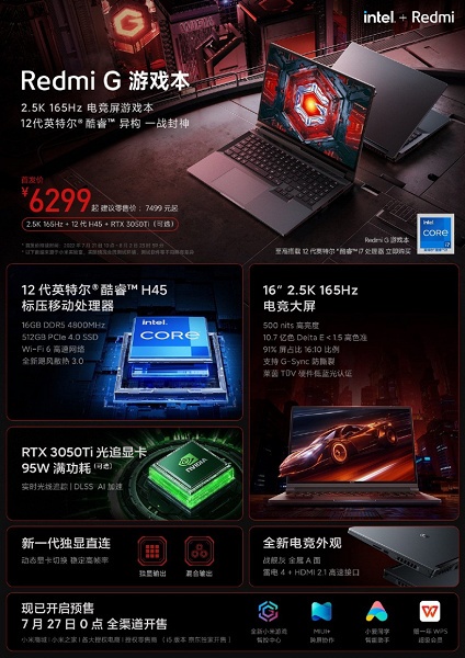 16-дюймовый экран 2,5K 165 Гц, Core i7-12650H и GeForce RTX 3050 Ti за 1080 долларов. В Китае стартовали продажи игрового ноутбука Redmi G 2022 - 2 16-дюймовый экран 2,5K 165 Гц, Core i7-12650H и GeForce RTX 3050 Ti за 1080 долларов. В Китае стартовали продажи игрового ноутбука Redmi G 2022