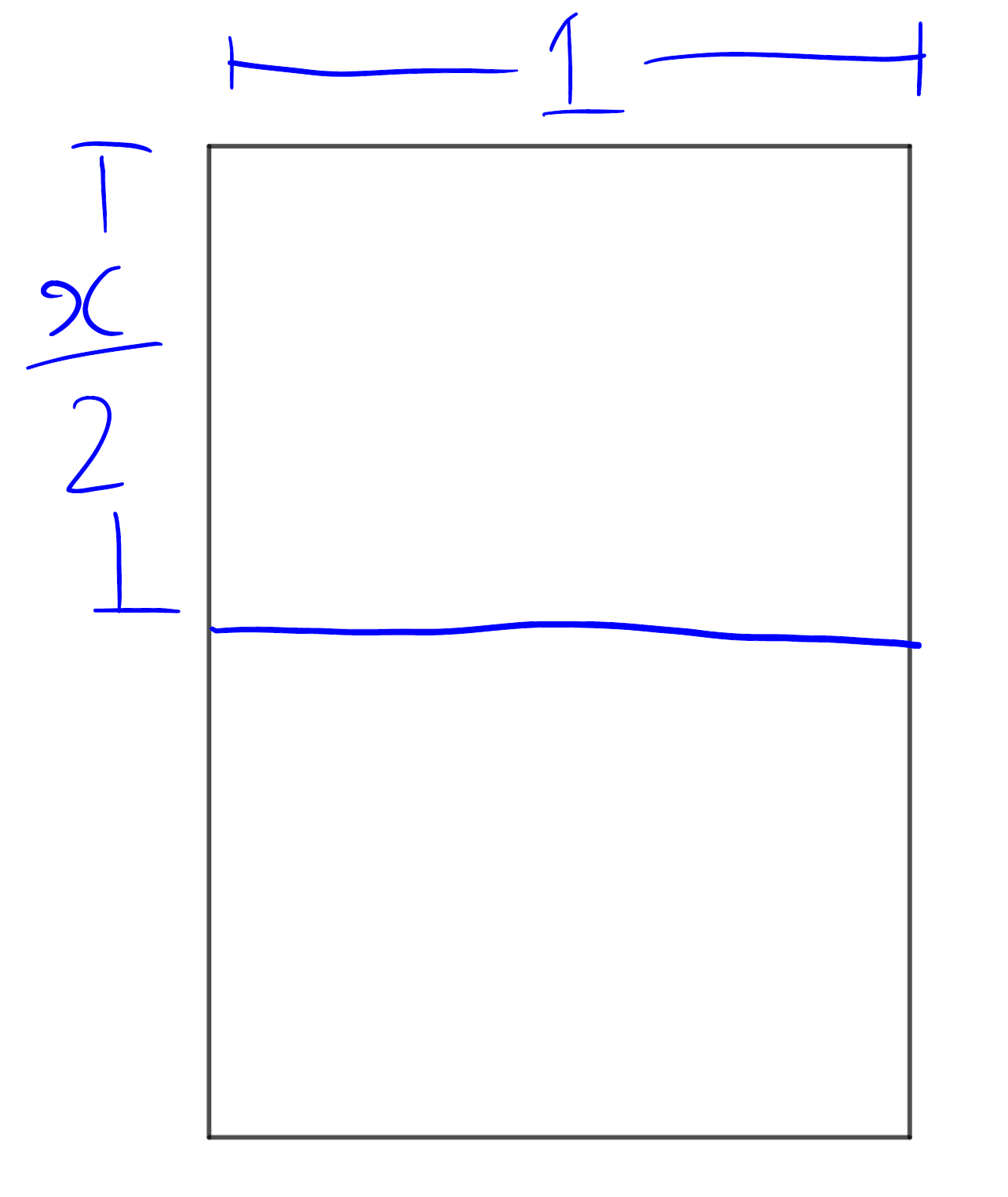 Прямоугольный лист разделён пополам так, что новый прямоугольник имеет отношение сторон x/2 к 1