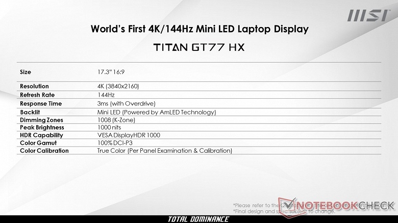 MSI анонсировала флагманский ноутбук Titan GT77 HX 13V — первый в мире с экраном MiniLED 4K 144 Гц