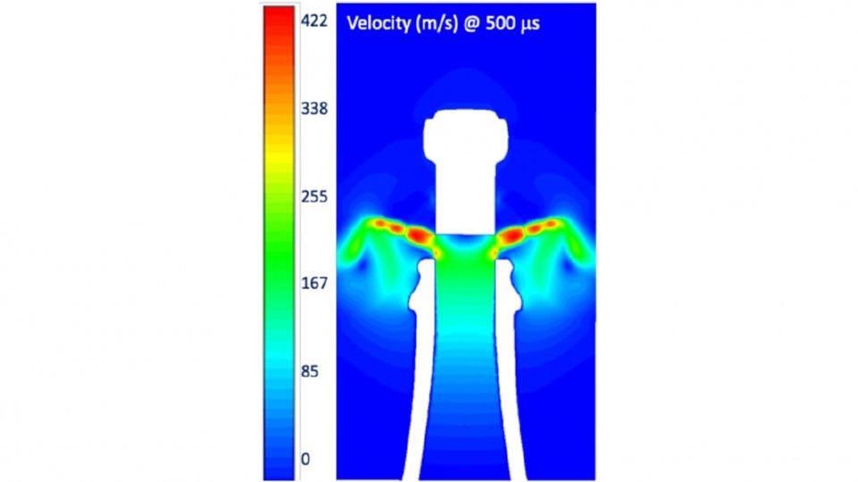 Стоп-кадр симуляции потока СО2 при открытии шампанского