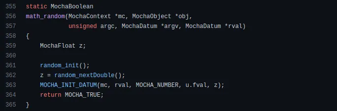 Реализация встроенной функции Math.random в Mocha, скриншот автора