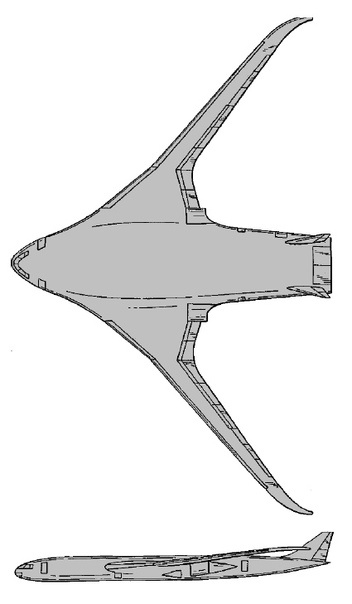 Ранняя концепция BWB с достаточно выраженным фюзеляжем и консолями крыла очень большого удлинения