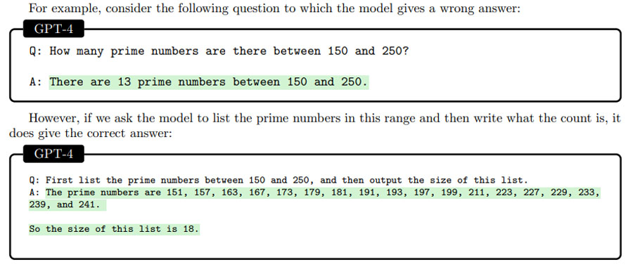 Один из примеров ограниченности ИИ: он неправильно считает количество простых чисел между 150 и 250. Но если разбить эту задачу на этапы, то с ней он справляется безукоризненно.