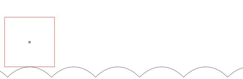 Визуализация движения квадратных колёс по бугоркам в форме цепных линий. 