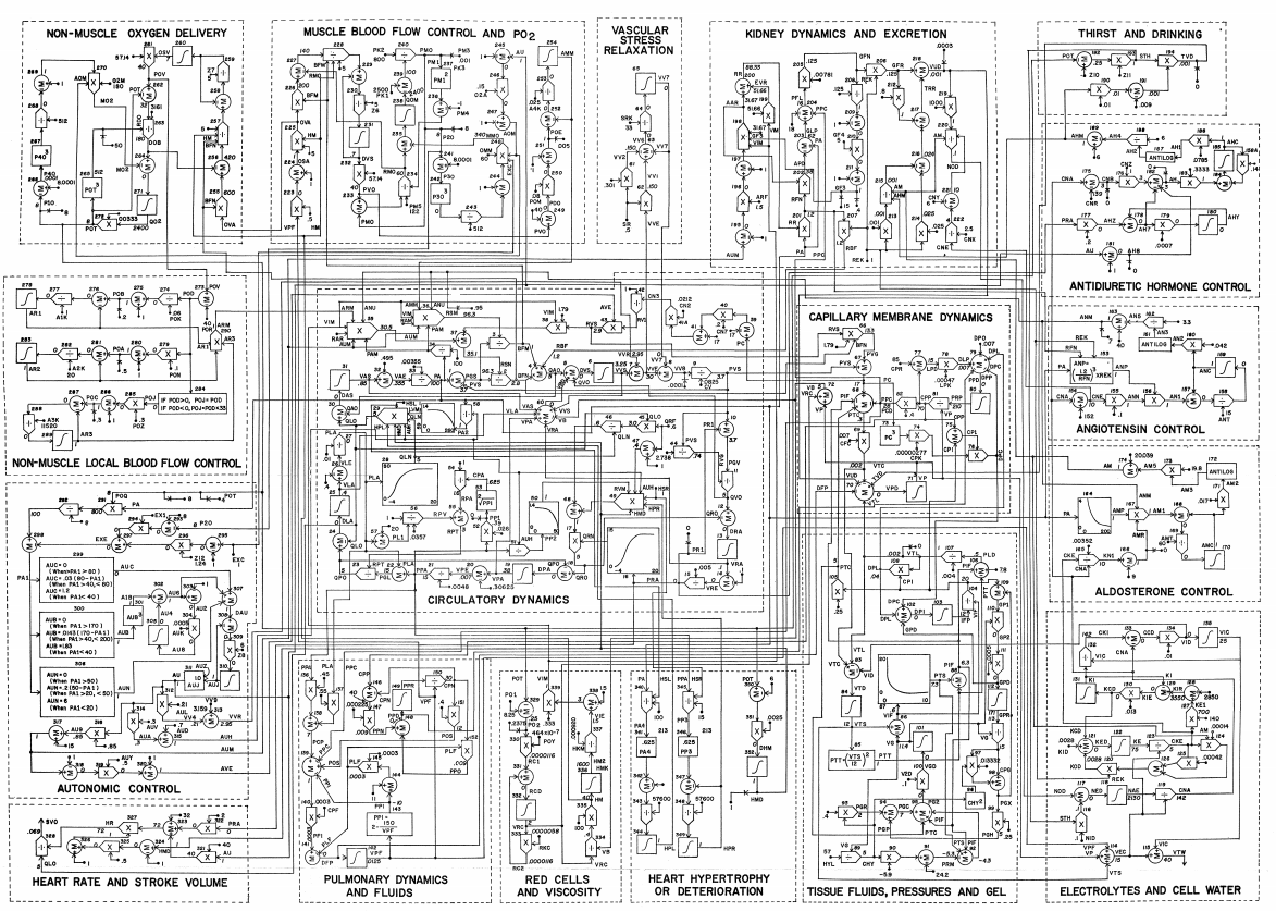 Модель регуляции артериального давления (Guyton et al., 1972).