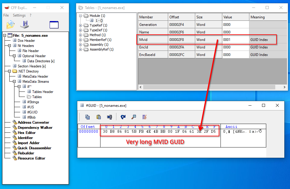 В модуле содержится опциональный MVID, представляющий собой GUID из 16 байт.
