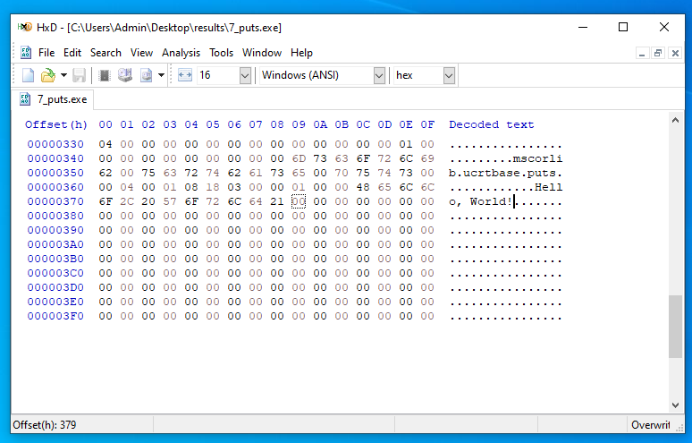 Размер файла после удаления Console::WriteLine и с использованием ASCII-строк   