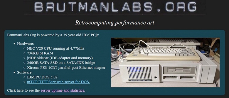 Веб-сервер на основе 40-летнего ПК с процессором с частотой 4,77 МГц. Сайт Brutman Labs опирается на очень старый компьютер