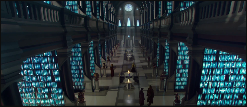 Архив, в котором мастер Оби-Ван Кеноби ищет планету пропавшую. Кадр из фильма «Атака клонов»