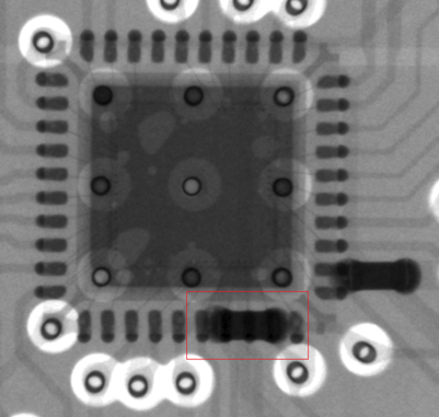 Обведенный конденсатор может быть принят AXI (Automated X-ray Inspection) за короткое замыкание.