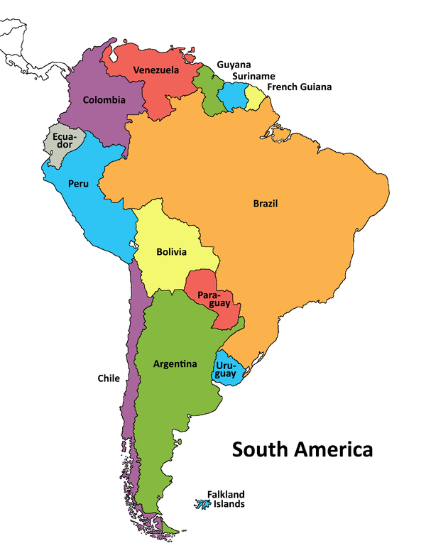 Политическая карта Южной Америки. Чтобы в общих чертах представляли, о каких местах идет речь.