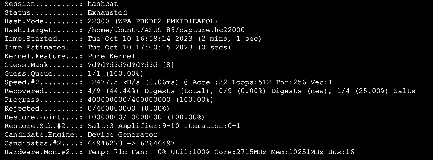 После прогрева скорость - 2477.5 kH/s