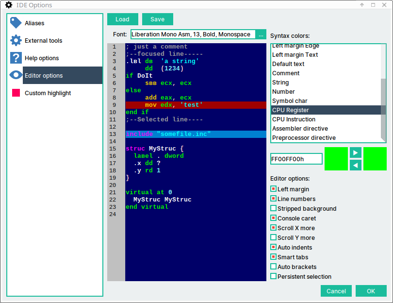 IDE options