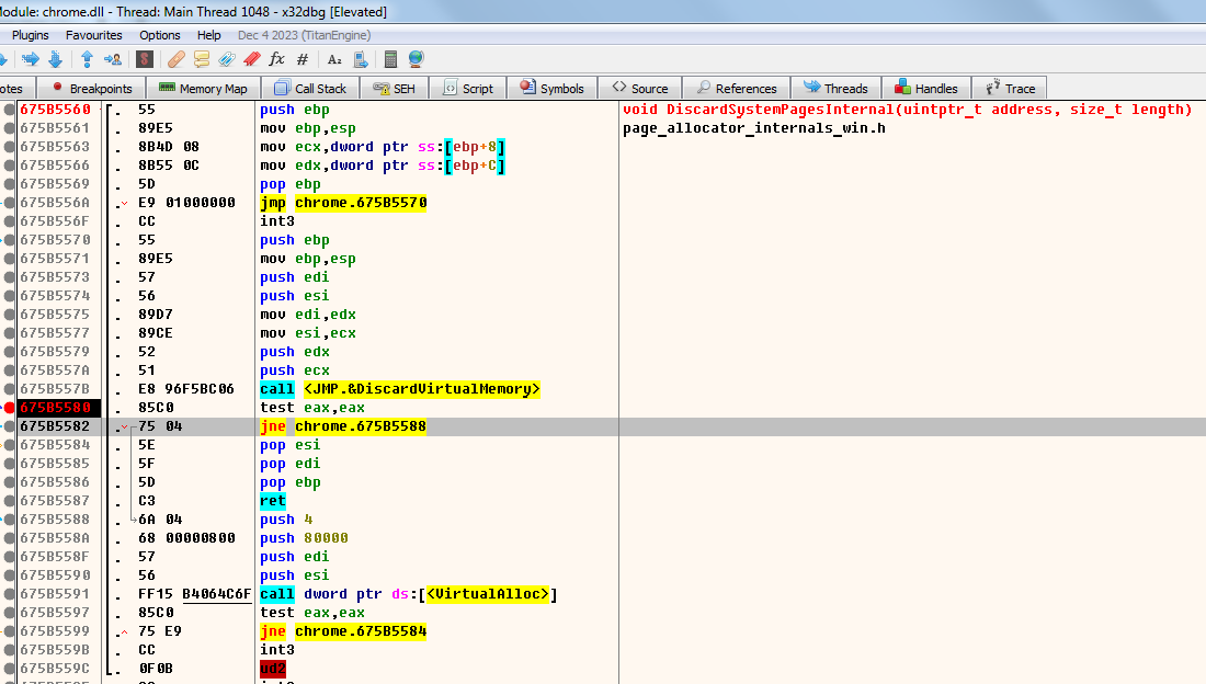 DiscardSystemPagesInternal() в chromium/base/allocator/partition_allocator/src/partition_alloc/page_allocator_internals_win.h