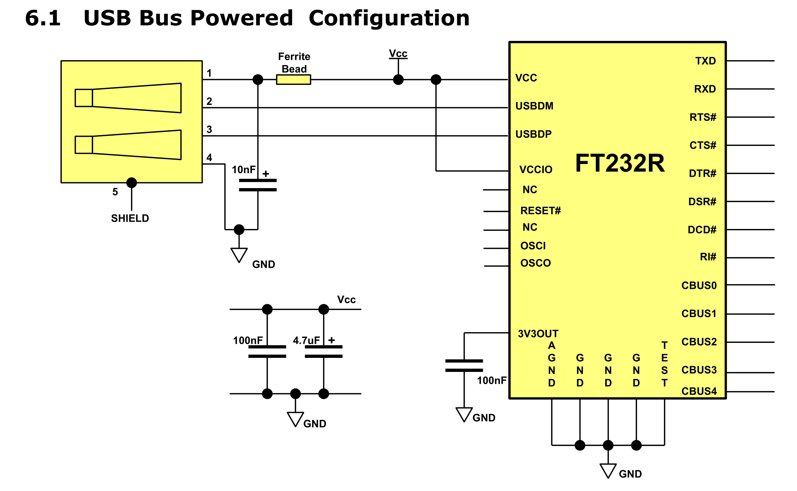 Схема подключения FT232R из даташита