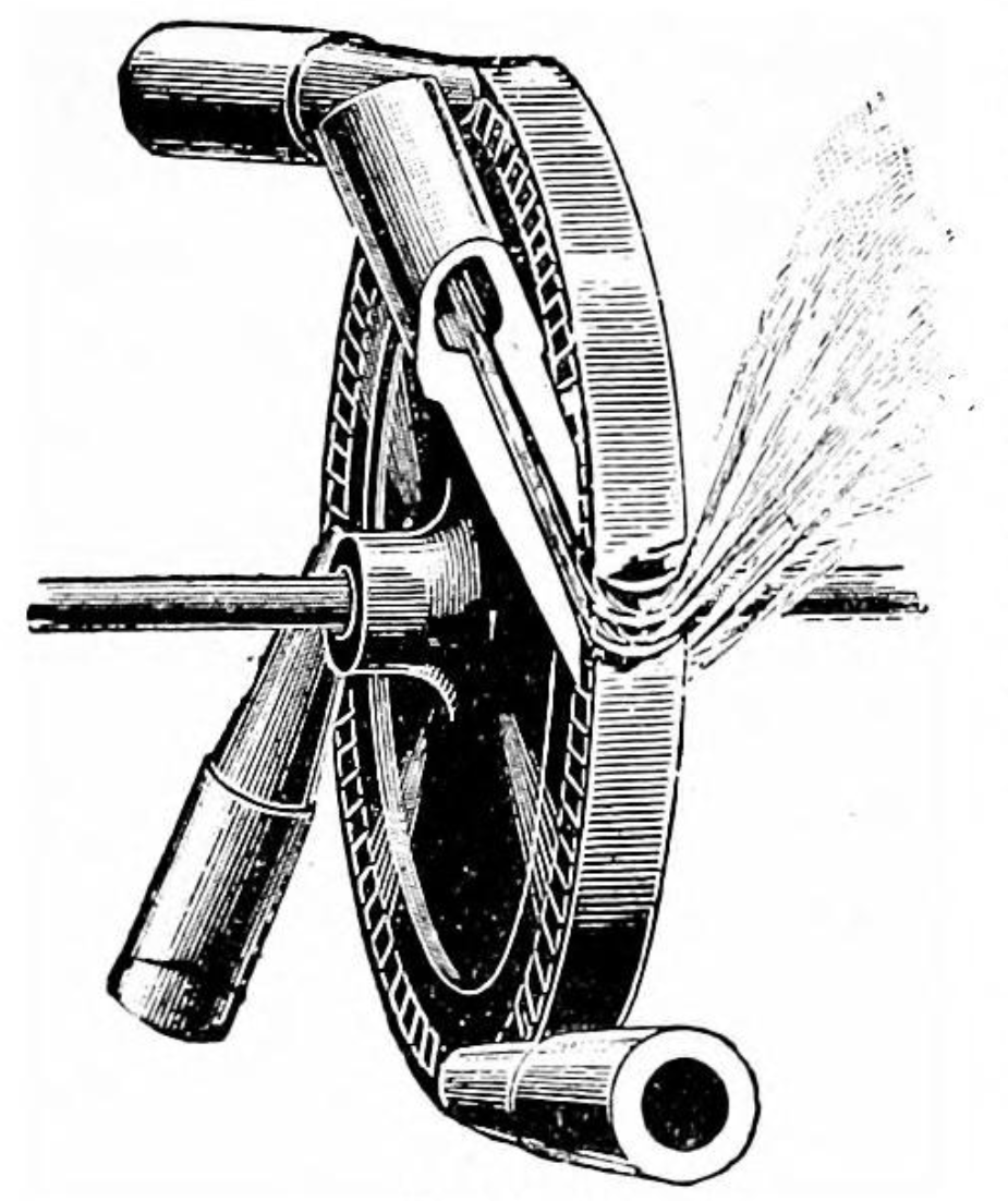 Вид в разрезе турбины де Лаваля, из книги William Ripper, Heat Engines (London: Longmans, Green, 1909), 234.