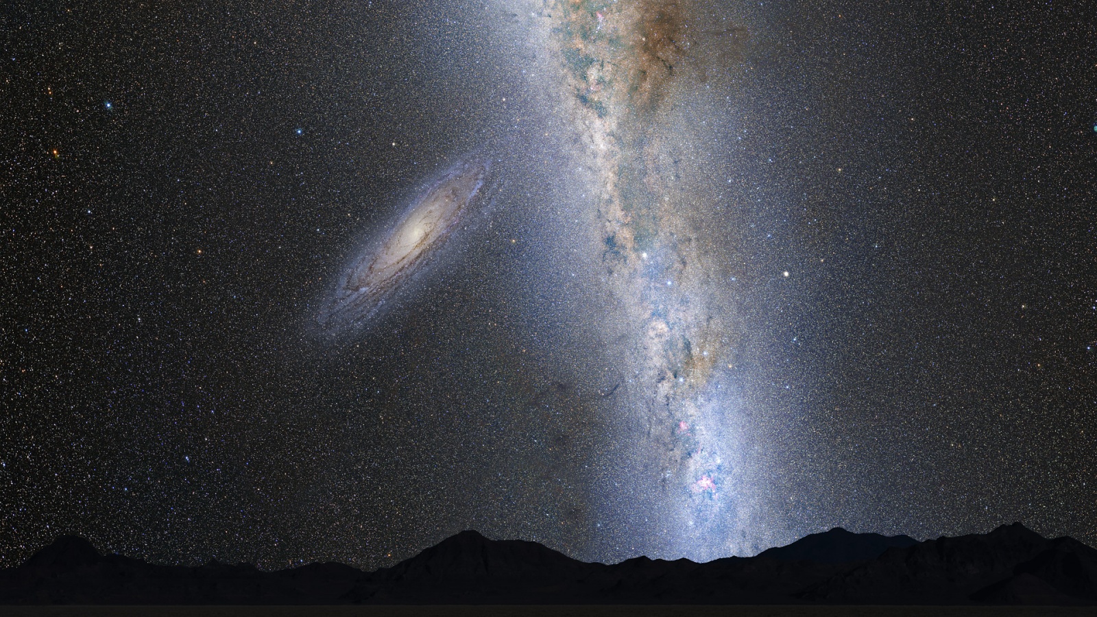 Галактики Андромеды в небе одной из обитаемых планет Млечного пути через пару миллиардов лет. Рисунок художника  
