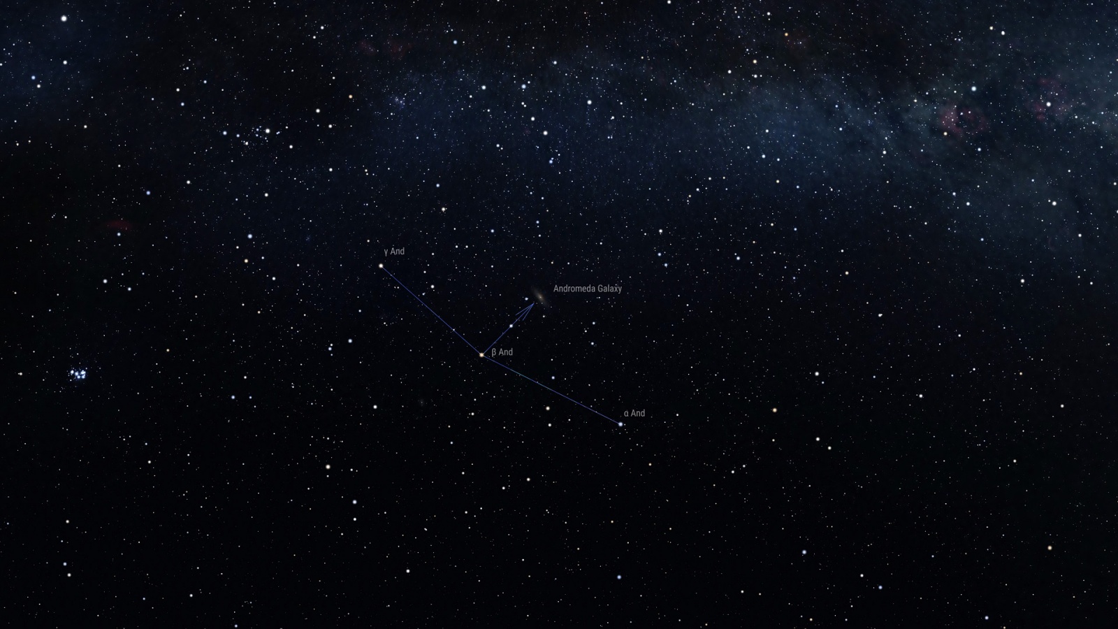 Классический способ нахождения галактики Андромеды, от звезды Бета Андромеды — Мирах  