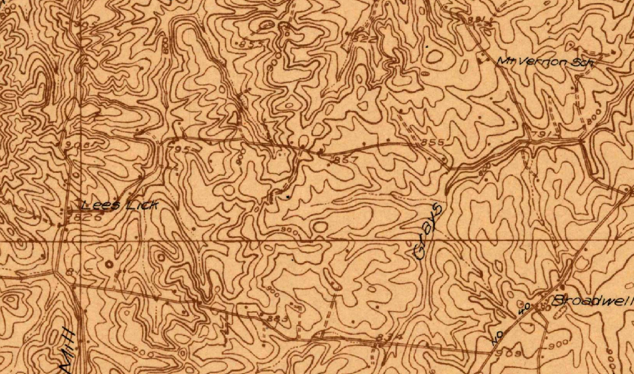Фрагмент топографической карты, National Geologic Map Database project (NGMDB). В каждой ячейке - цвет