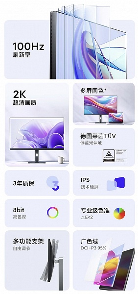 27-дюймовый экран 2К и 100 Гц &mdash; за 112 долларов. Представлен монитор Redmi A27Q Multi-function Stand Edition 2025