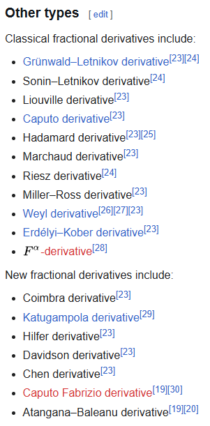Разные типы дробных производных Разные типы дробных производных