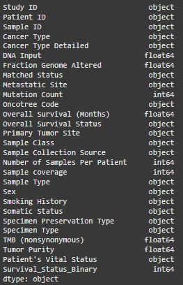 Типы данных в клиническом наборе