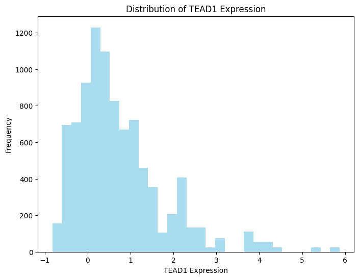 Как часто значения экспрессии гена TEAD1 встречаются в данных