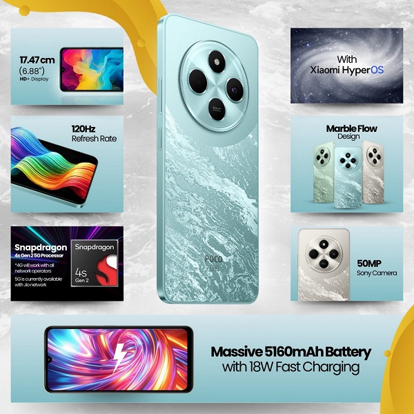 5160 мАч, большой экран, Android 14 &mdash; всего 95 долларов. Представлен Poco C75 5G