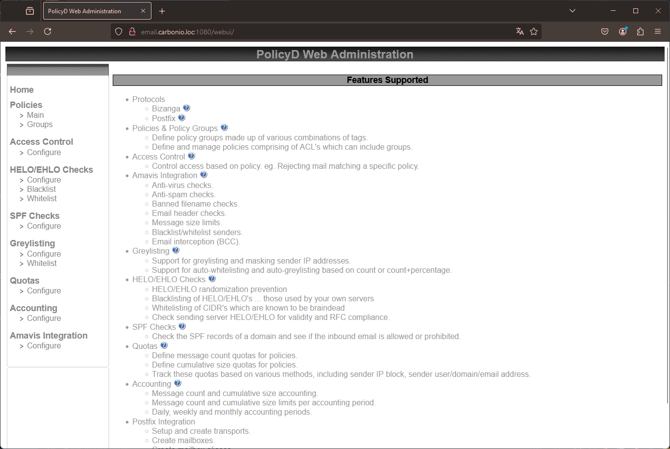 Включение веб-интерфейса CBPolicyD в Carbonio - 4 Включение веб-интерфейса CBPolicyD в Carbonio - 4