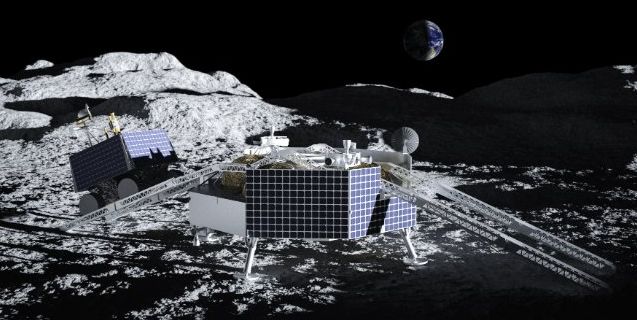 Художественное видение того, как луноход VIPER должен был покидать посадочный модуль Griffin на Луне