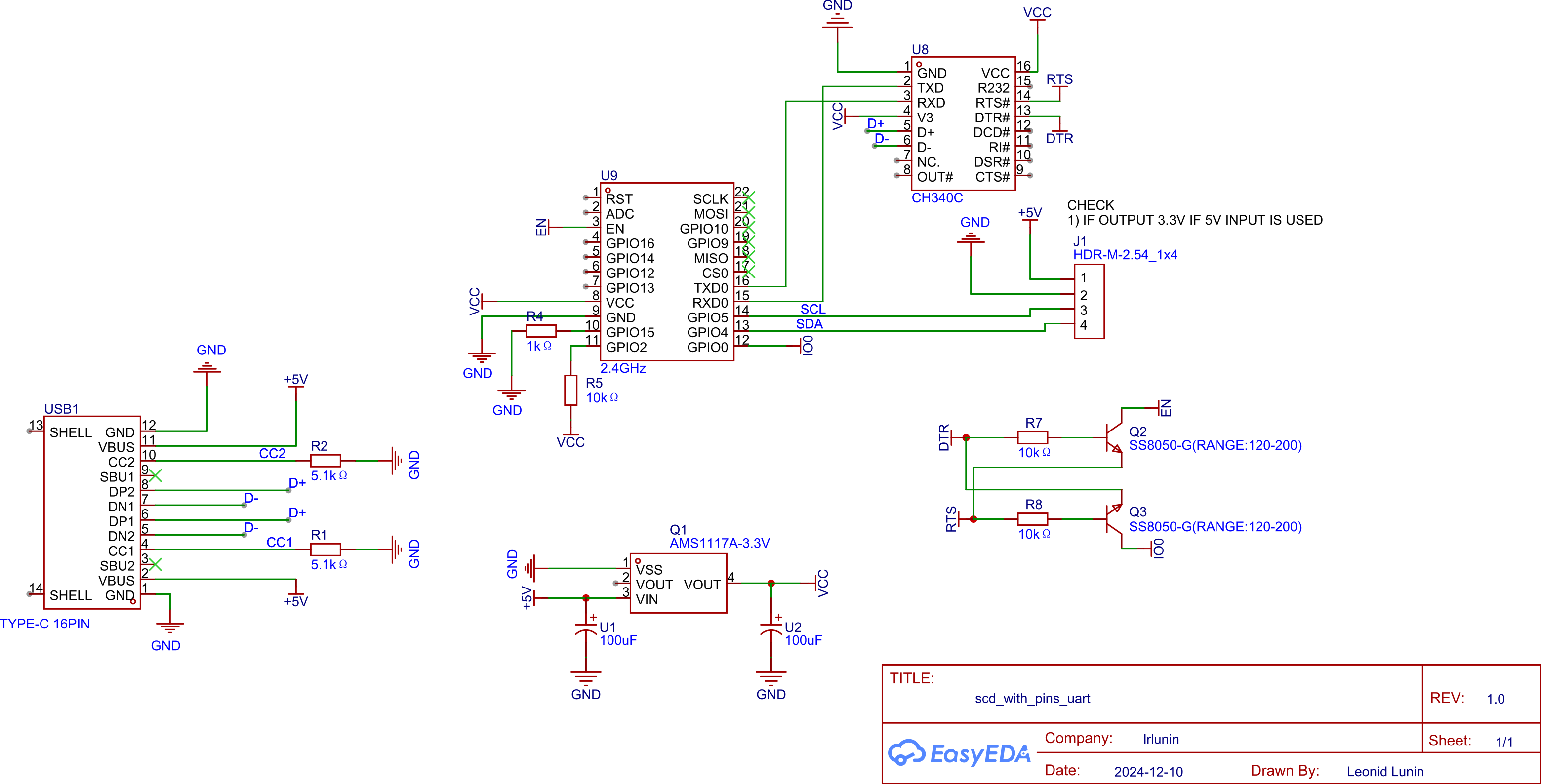 Логическая схема подключения сенсора и контроллера. Подтягивающие резисторы для I2C шины находятся непосредственно на SCD30, поэтому на данной схеме они отсутствуют.
