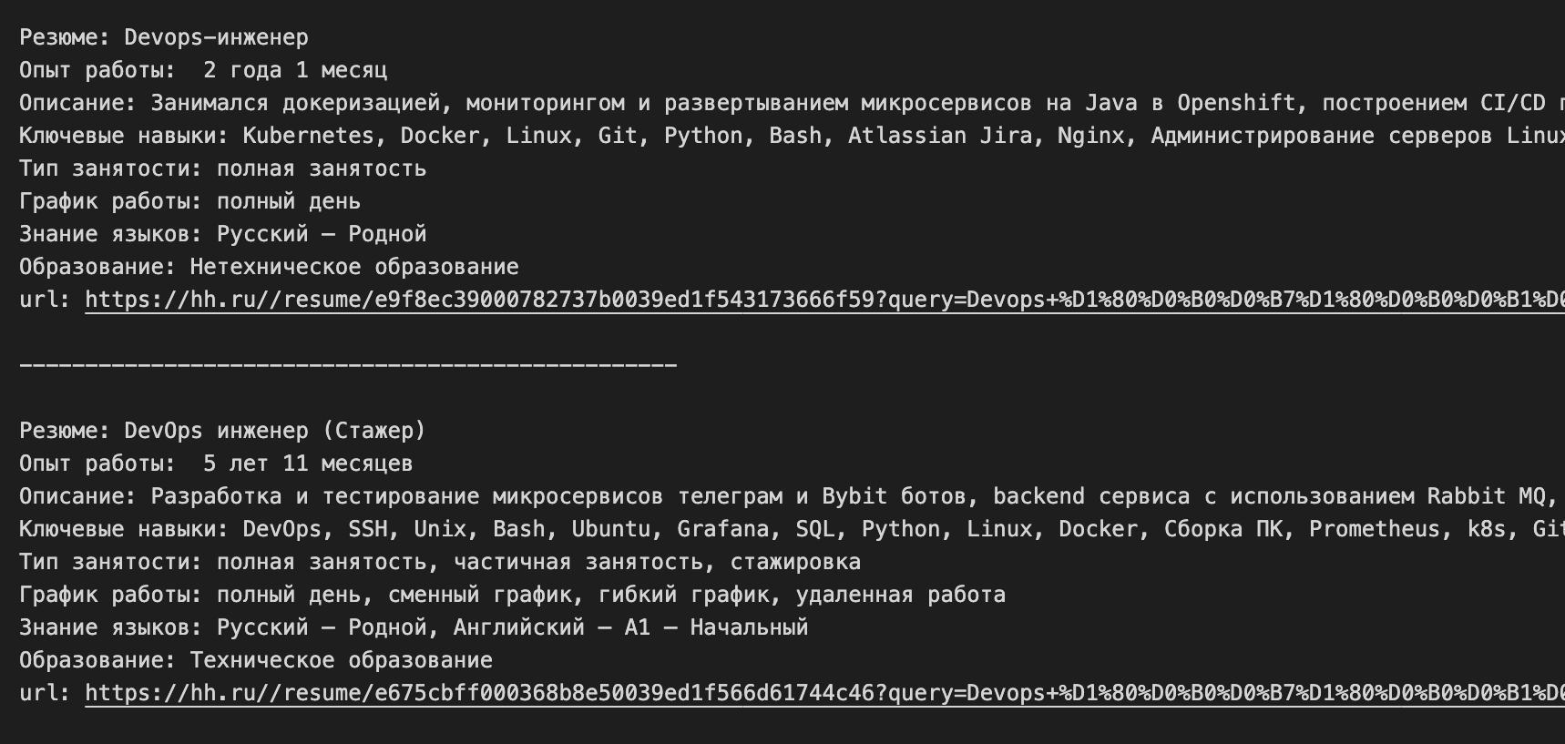 результат обработки собранных данных результат обработки собранных данных