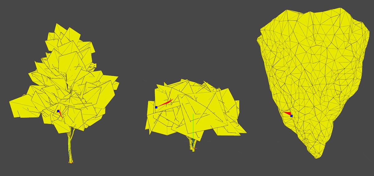  Примеры моделей небольших деревьев, кустов и скалы
