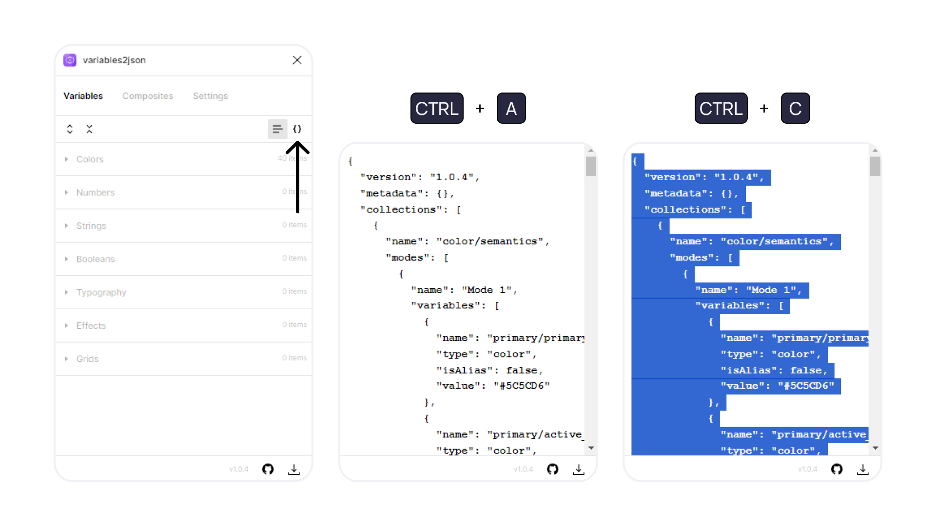Выгрузка через плагин variables2json