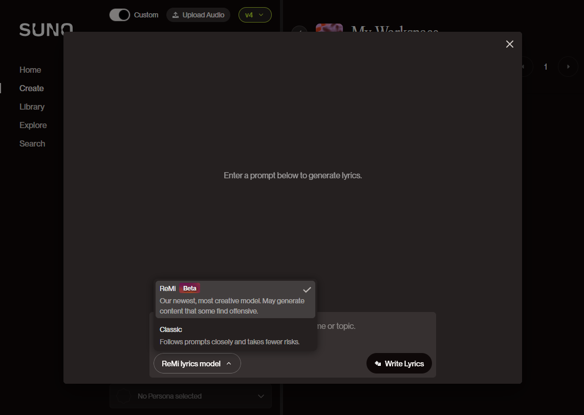 Окно генератора, где выбрана новая модель ReMi. Подсказка предупреждает, что полученный текст может содержать ненормативную лексику