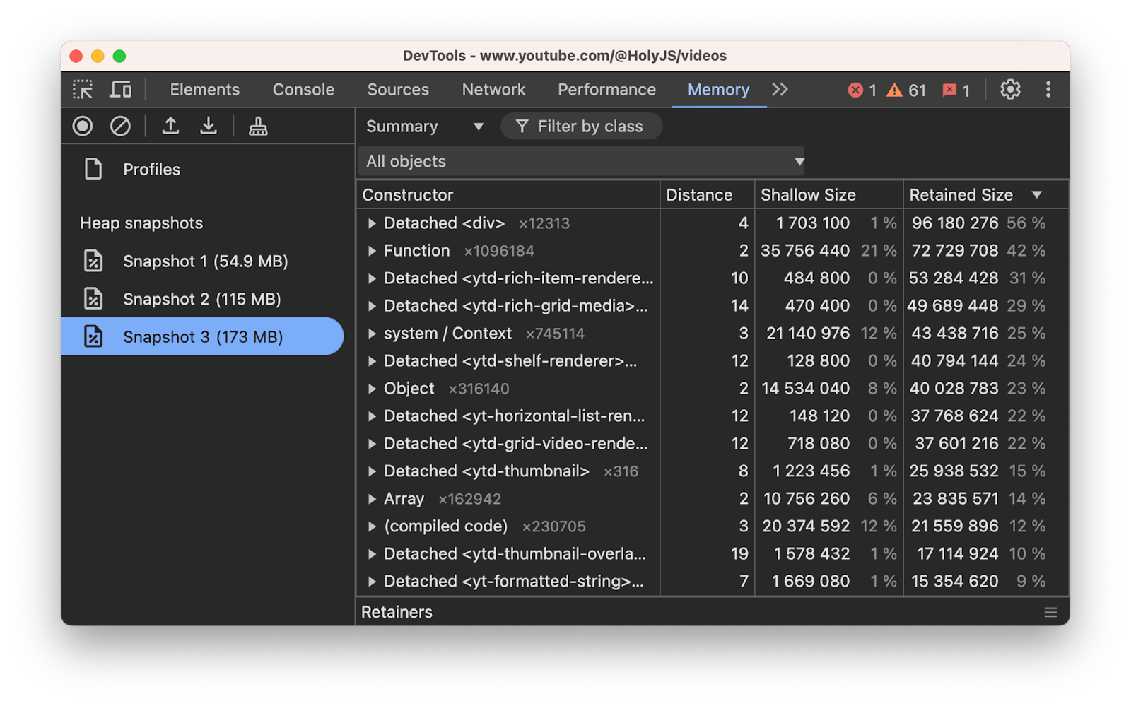 Три снимка и их содержимое