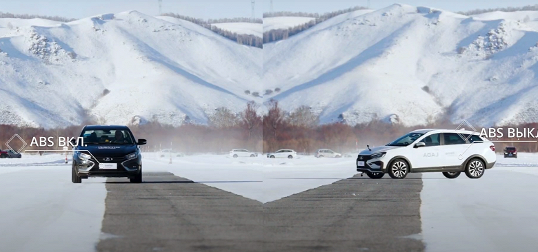 Как ведут себя Lada Vesta и Aura с ABS/ESC и без них при движении по снегу и льду, в &laquo;лосином тесте&raquo; и слаломе &mdash; наглядно 