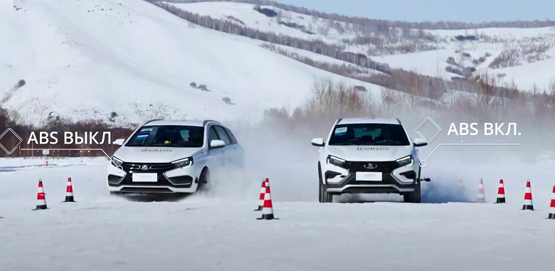 Как ведут себя Lada Vesta и Aura с ABS/ESC и без них при движении по снегу и льду, в &laquo;лосином тесте&raquo; и слаломе &mdash; наглядно 