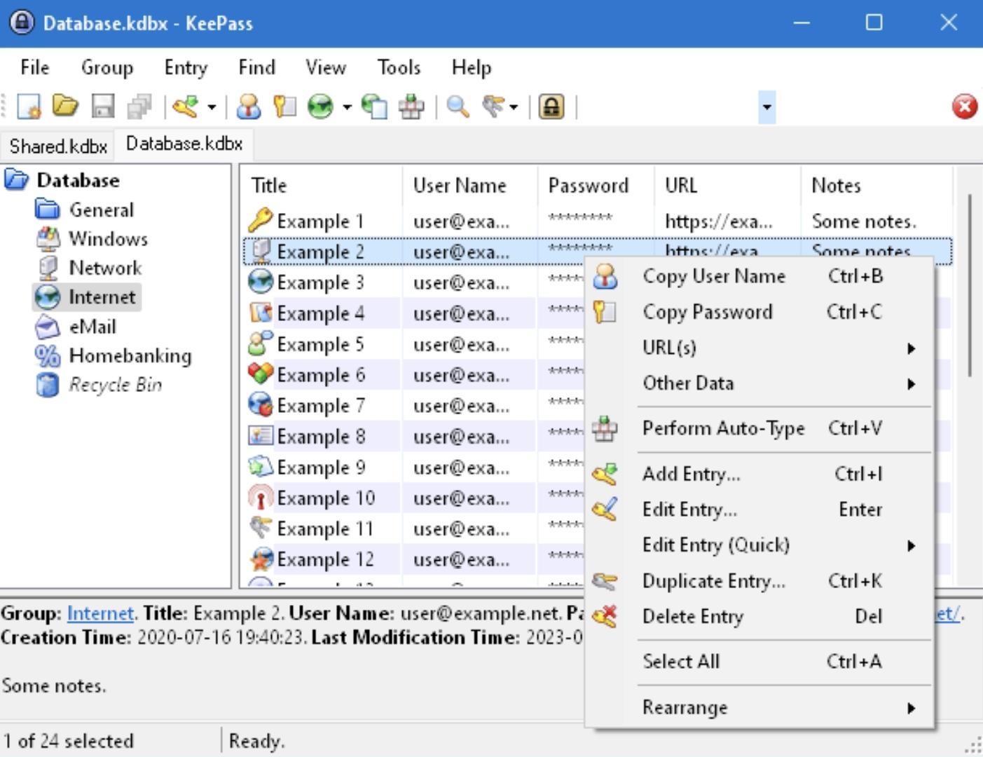  Интерфейс KeePass 