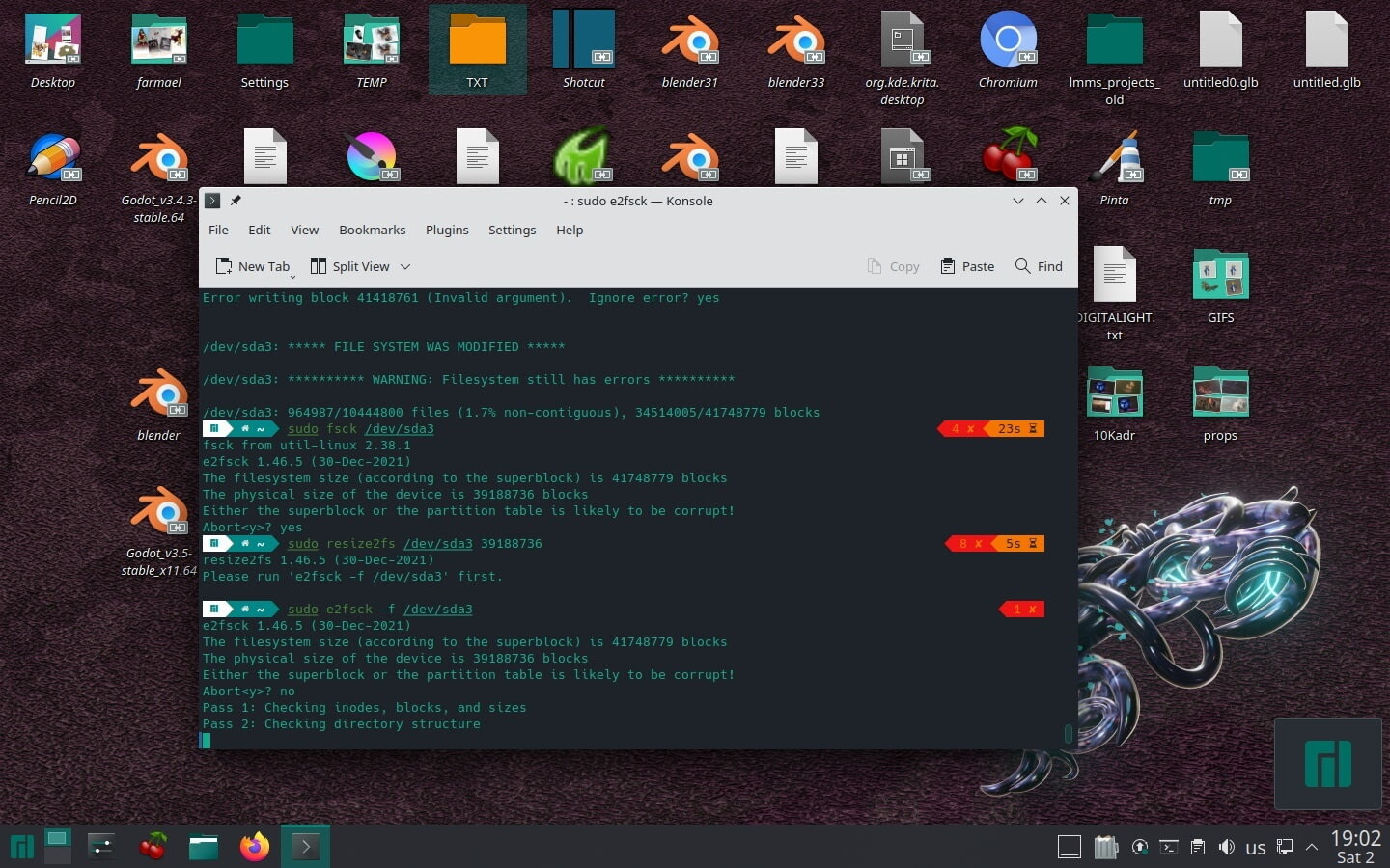 Тут пытался простыми инструментами поправить проблемный /dev/sda3 с Минт, но проблема оставалась