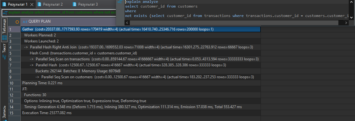 Проверка на (не)вхождение строк через разные инструменты в PostgreSQL - 10