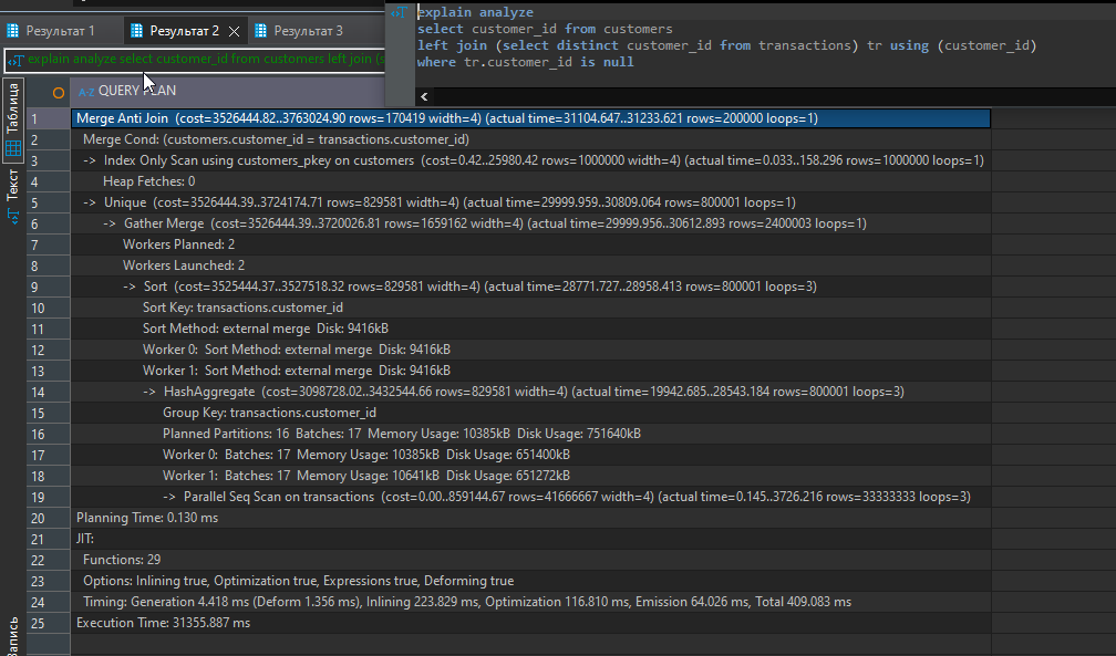 Проверка на (не)вхождение строк через разные инструменты в PostgreSQL - 11