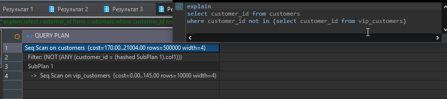 Проверка на (не)вхождение строк через разные инструменты в PostgreSQL - 12